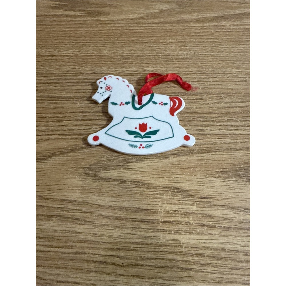 Vtg‎ Russ Christmas Olde Towne Ceramic Ornament Rocking Horse
